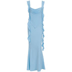 Damen Elegantes Maxi-Kleid mit asymmetrischen Rüschendetails und tiefem V-Ausschnitt R&B