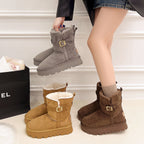 Damen warme Stiefel mit weichem Innenfutter und verstellbarem Schnallenverschluss