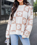 Damen Oversized Strickpullover mit floralem Muster und lässigem Schnitt R&B