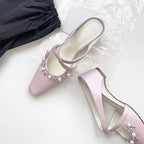 Damen Sling-Heels mit elegantem Perlen- und Blumen-Design