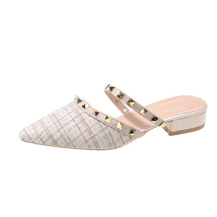 Damen elegante Mules mit strukturierter Oberfläche und Metallakzenten R&B