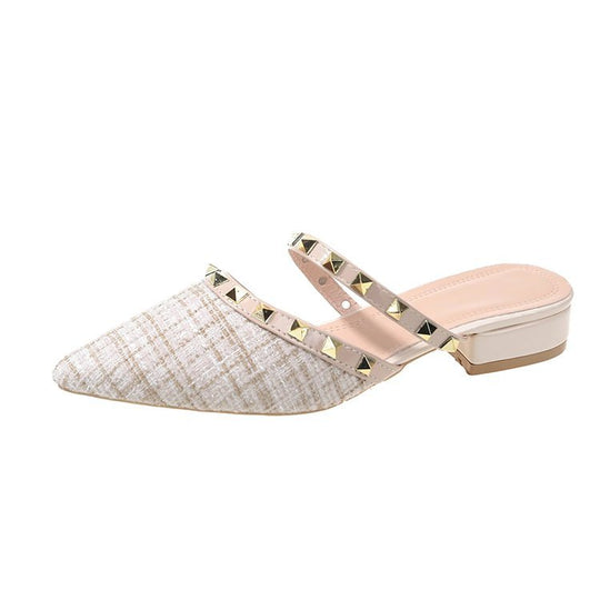 Damen elegante Mules mit strukturierter Oberfläche und Metallakzenten R&B