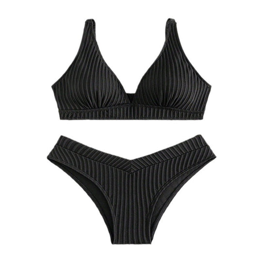 Damen Triangel-Bikini-Set mit hoch geschnittenem Slip und strukturiertem Oberteil R&B