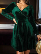 Damen Wickelkleid mit langem Arm und V-Ausschnitt R&B
