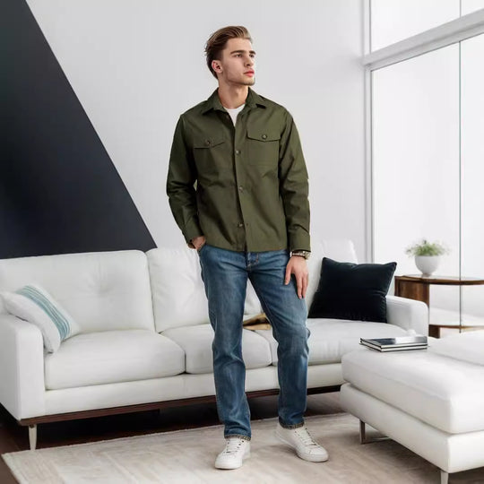 Herren lässige vielseitige Sommerjacke mit praktischen Brusttaschen und regulierbarem Bund R&B