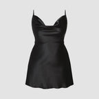 Damen elegantes Satin-Kleid mit verstellbaren Trägern und Taillenband R&B