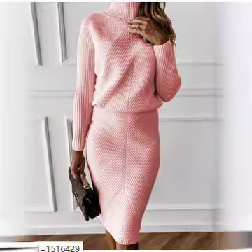 Damen Strickkleid mit hohem Kragen und eleganter Rippstruktur R&B