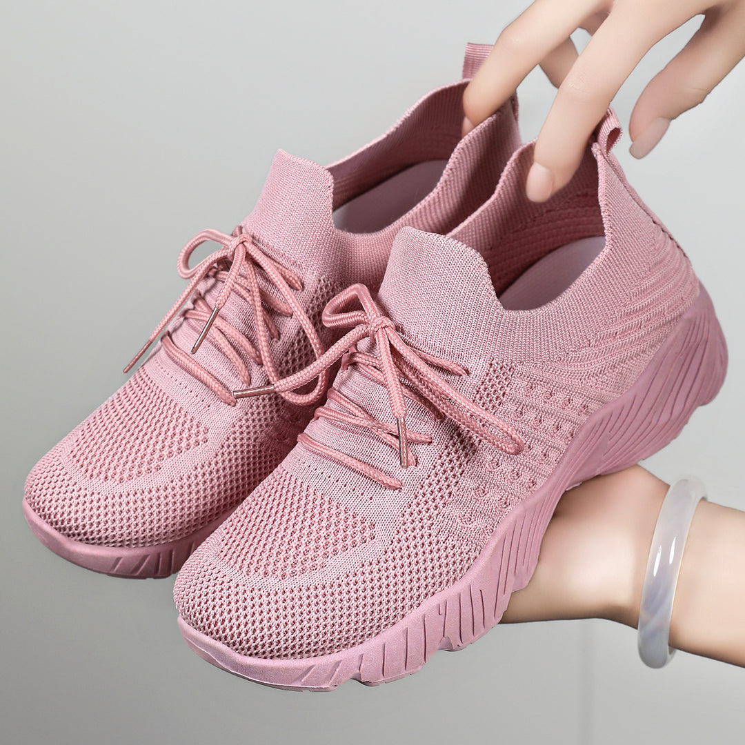 Damen atmungsaktive und flexible Fitness-Sneaker mit elastischer Schnürung R&B