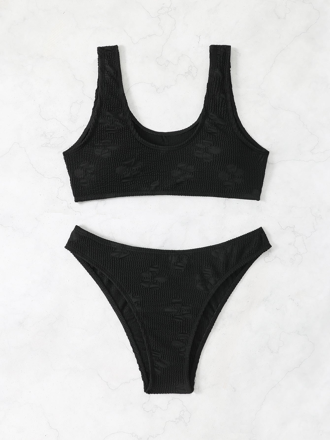 Damen Bikini-Set mit strukturiertem Oberteil und hoch geschnittenem Slip R&B