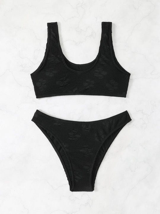 Damen Bikini-Set mit strukturiertem Oberteil und hoch geschnittenem Slip R&B