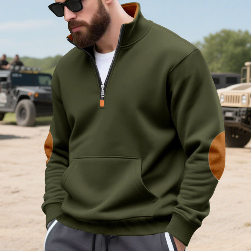 Herren sportlicher Pullover mit halbem Reißverschluss und praktischem Kängurutasche R&B
