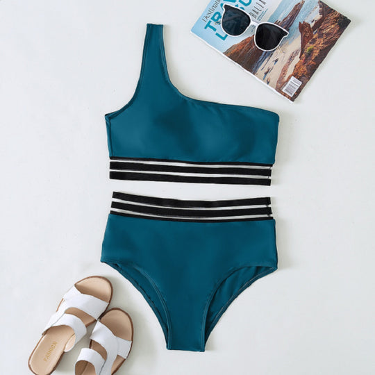 Damen asymmetrisches Bikini-Set mit elastischen Bändern R&B