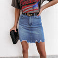 Damen Denim-Rock mit fransigem Saum und modernem Schnitt R&B