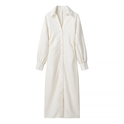 Damen Langarm Hemdblusenkleid mit elegantem Kragen und dekorativer Knopfleiste R&B