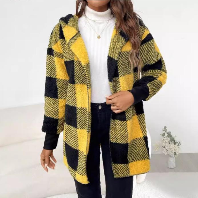 Damen Langer Karomantel aus weichem Material R&B