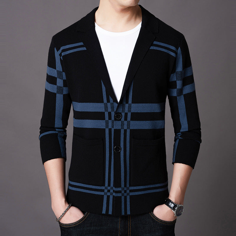 Herren eleganter Strickblazer mit modernem Karomuster R&B