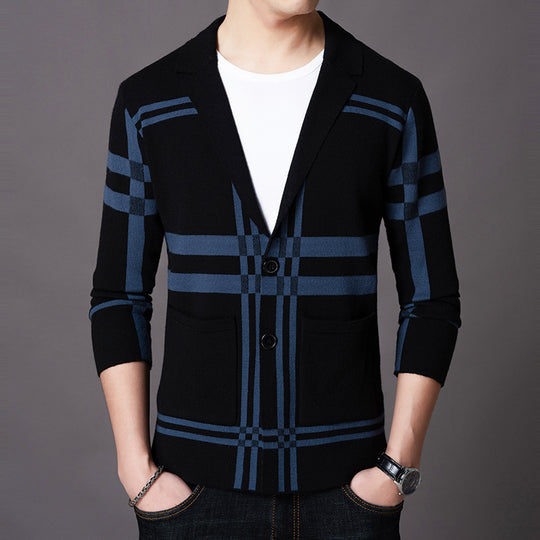Herren eleganter Strickblazer mit modernem Karomuster R&B