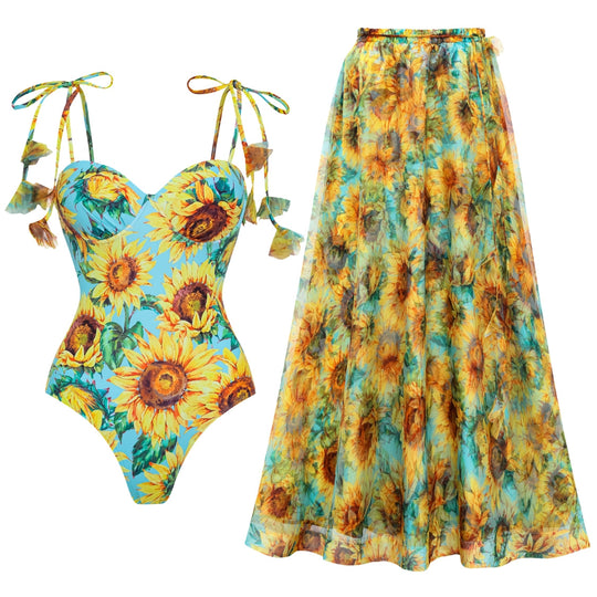 Damen Einseitiger Badeanzug mit floralen Applikationen R&B