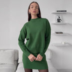 Damen kuscheliges Strickensemble mit hochgeschlossenem Design und ausgestelltem Rock R&B