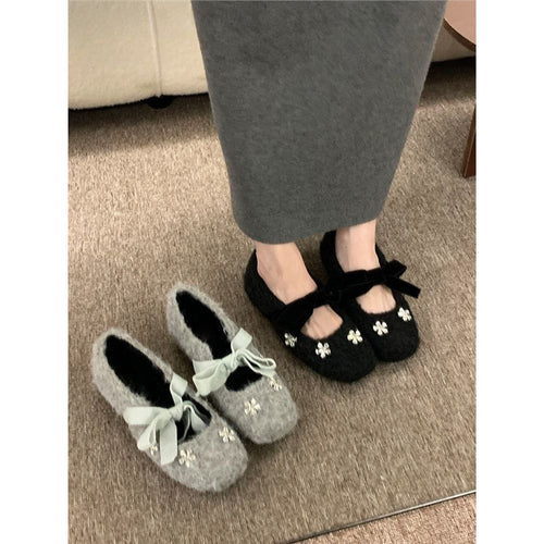 Damen modische Ballerinas mit floralem Dekor und Veloursdetails R&B