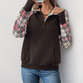 Damen lässiger Fleece-Pullover mit Karomuster und praktischen Kängurutaschen
