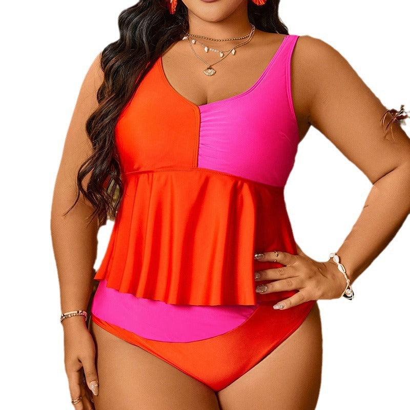Damen tankini mit fließendem Volant und modischem Kontrast