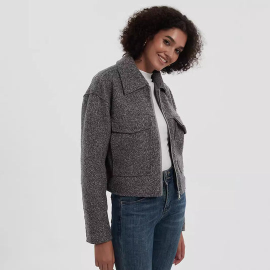 Damen cropped Utility-Jacke mit doppelten Brusttaschen R&B