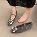 Damen Filz-Ballerinas mit eleganter Schnallenverzierung und funkelndem Kristallschmuck R&B