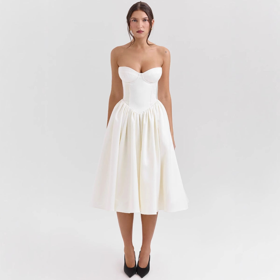 Damen Couture-Kleid im schulterfreien Trägerdesign mit voluminösem Rock R&B