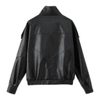 Damen Kunstlederjacke mit modischem Stehkragen und praktischen Taschen R&B