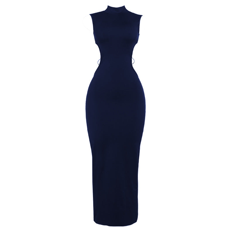 Damen Figurbetontes Maxikleid mit hohem Kragen und seitlichen Cut-Outs R&B