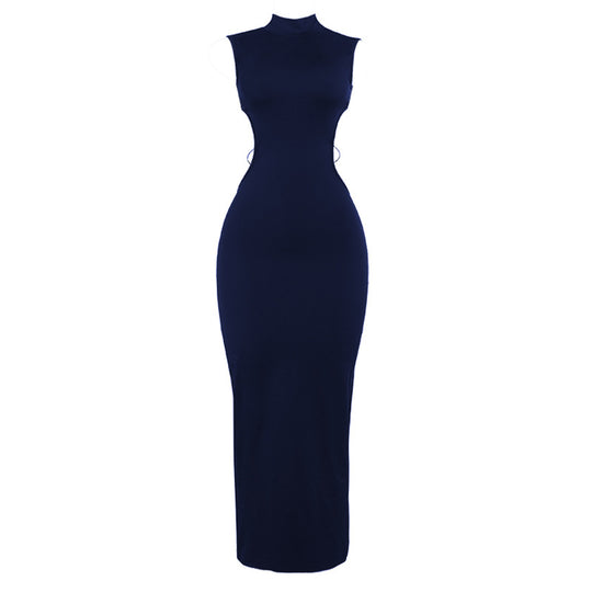 Damen Figurbetontes Maxikleid mit hohem Kragen und seitlichen Cut-Outs R&B