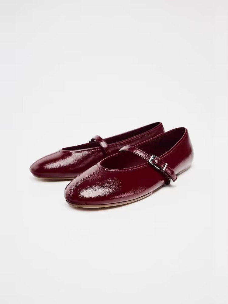 Damen Ballerinas mit verstellbarem Riemen und glänzendem Obermaterial R&B