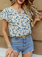 Damen Verspielte Bluse mit Rüschendetails und floralem Muster R&B