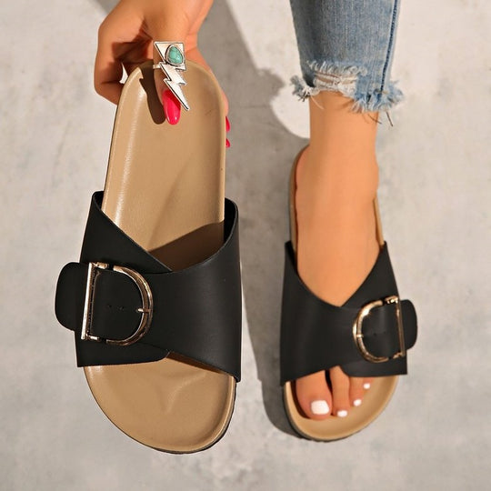 Damen bequeme Slides mit modischem Schnallen-Design R&B