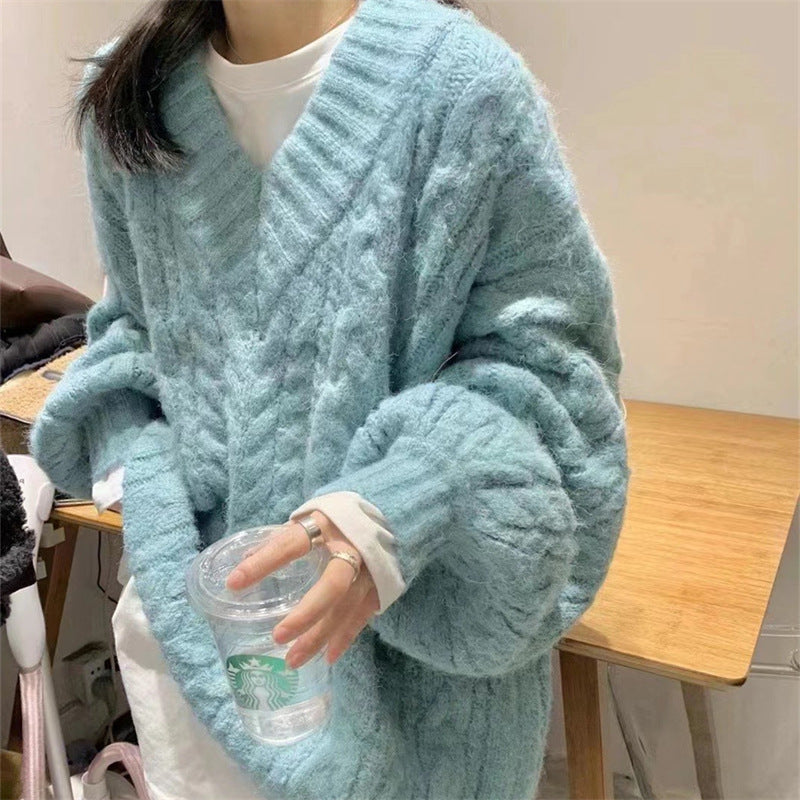 Damen Kuscheliger Grobstrick-Cardigan mit V-Ausschnitt und weiten Ärmeln