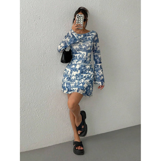 Damen Minikleid mit tiefem Rückenausschnitt und floralem Druck R&B