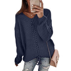Damen lässiger Strickpullover mit modischem Schnürdetail R&B