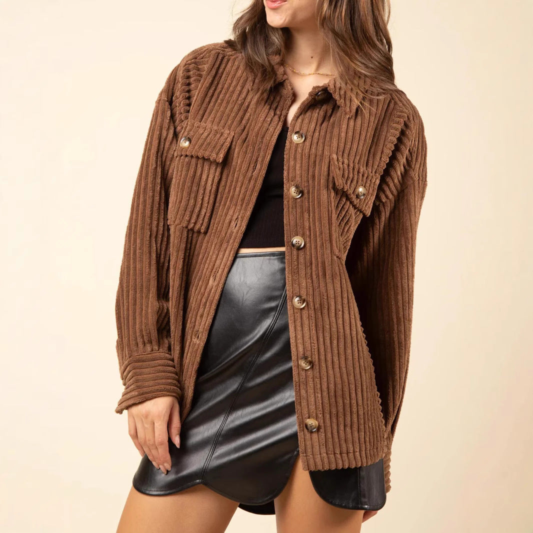 Damen weiche und strukturierte Cordjacke mit Taschen R&B