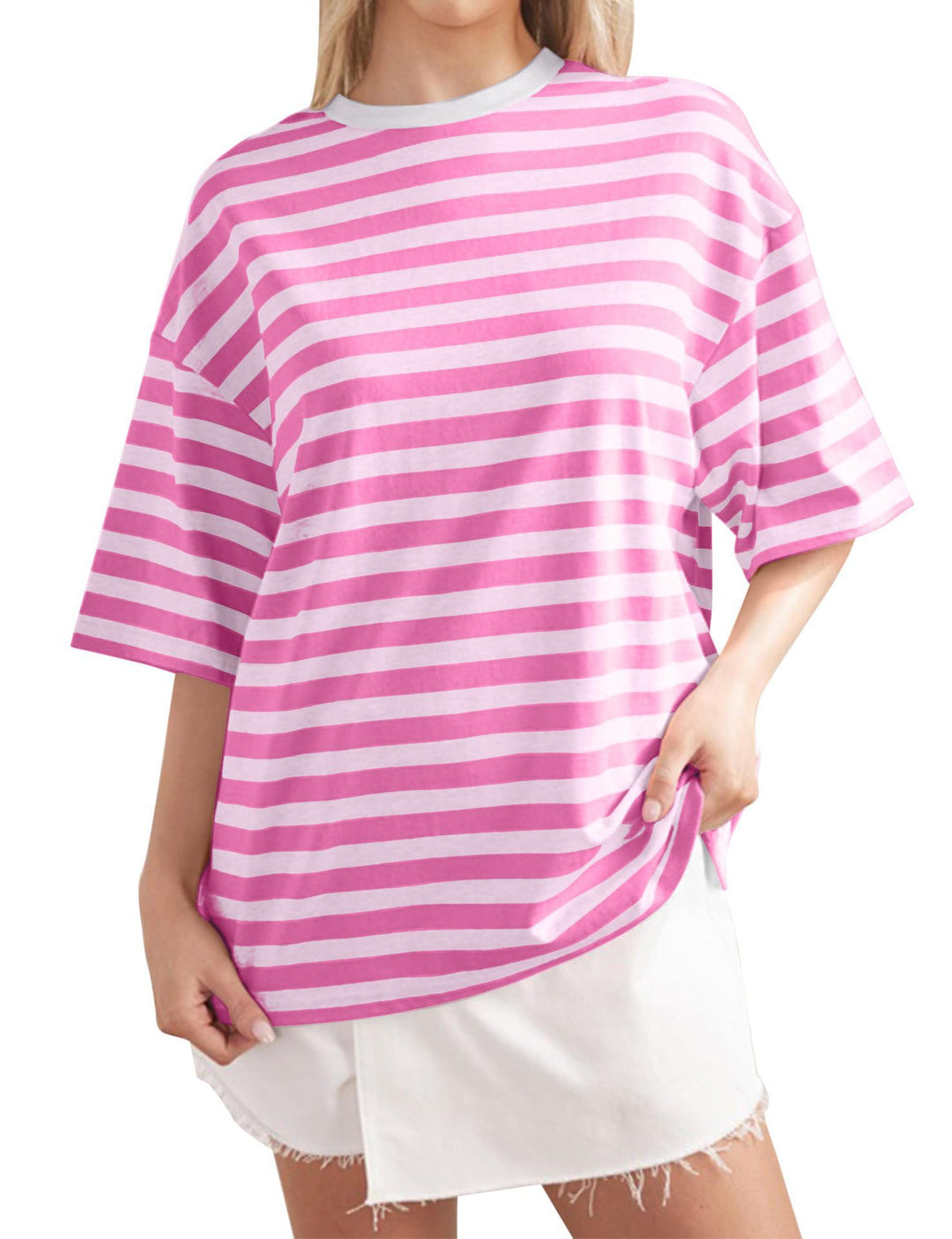 Damen Lässiges Oversized T-Shirt mit gestreiftem Muster R&B