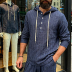 Herren nan Kapuzenshirt aus Leinenmix mit halber Knopfleiste und Nadelstreifen R&B