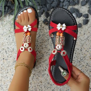 Damen modische Riemchen-Sandalen mit hochwertigen Schmuckdetails R&B