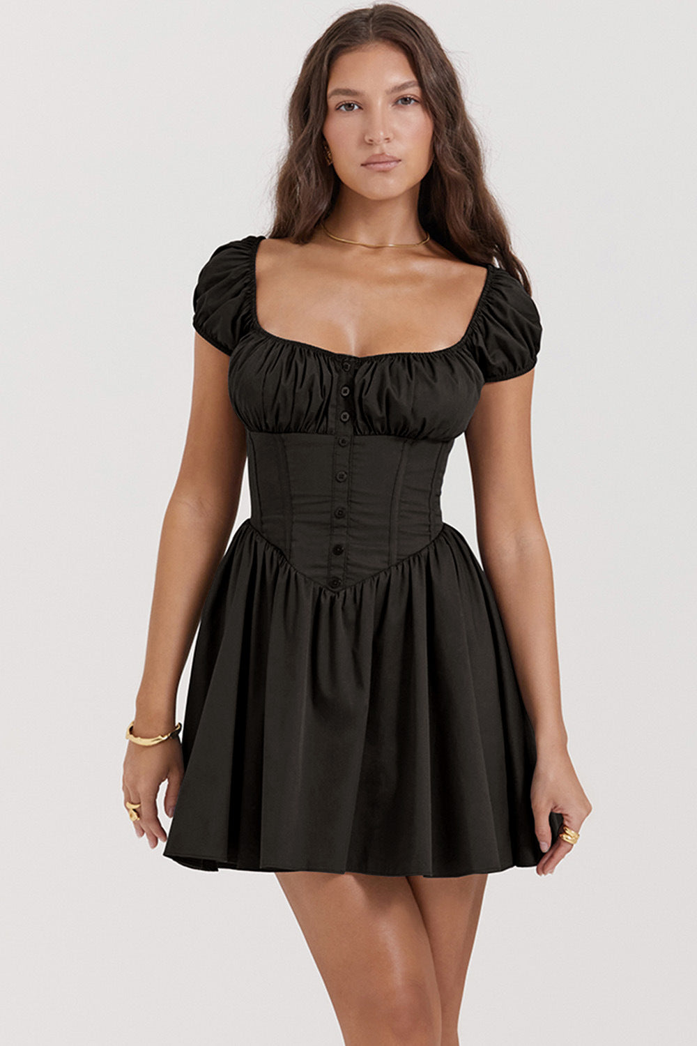Damen Kurzärmeliges Sommerkleid mit raffiniertem Puffärmel-Design und Taillenbetonung R&B