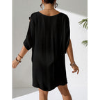 Damen Strandkleid mit tiefem V-Ausschnitt und lockerem Schnitt R&B