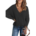 Damen Lässiger Strickpullover mit V-Ausschnitt und fransigem Saum R&B