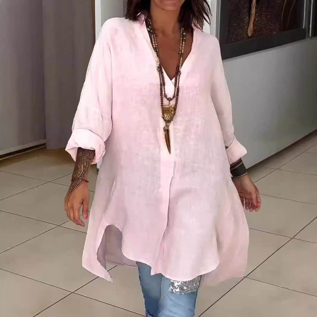 Damen Leinen Tunika mit asymmetrischem Schnitt und eleganten Details R&B