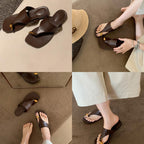 Damen Elegante Zehentrenner-Sandalen mit goldfarbener Applikation R&B