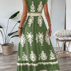 Damen Maxikleid mit floralem Muster und V-Ausschnitt R&B