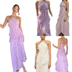 Damen Elegantes Wickelkleid mit fließendem Faltenrock und asymmetrischen Rüschendetails EB
