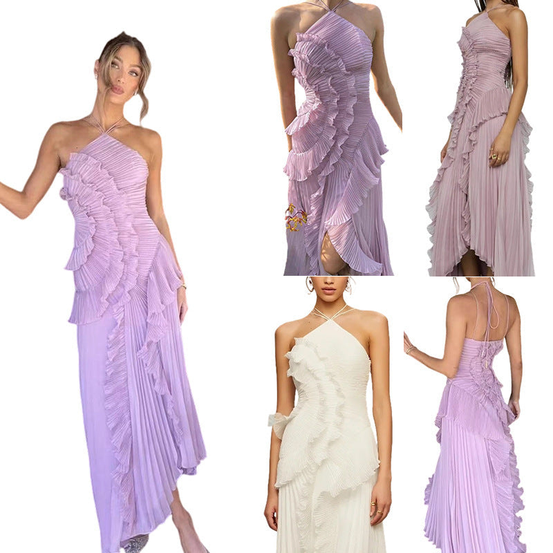 Damen Elegantes Wickelkleid mit fließendem Faltenrock und asymmetrischen Rüschendetails EB